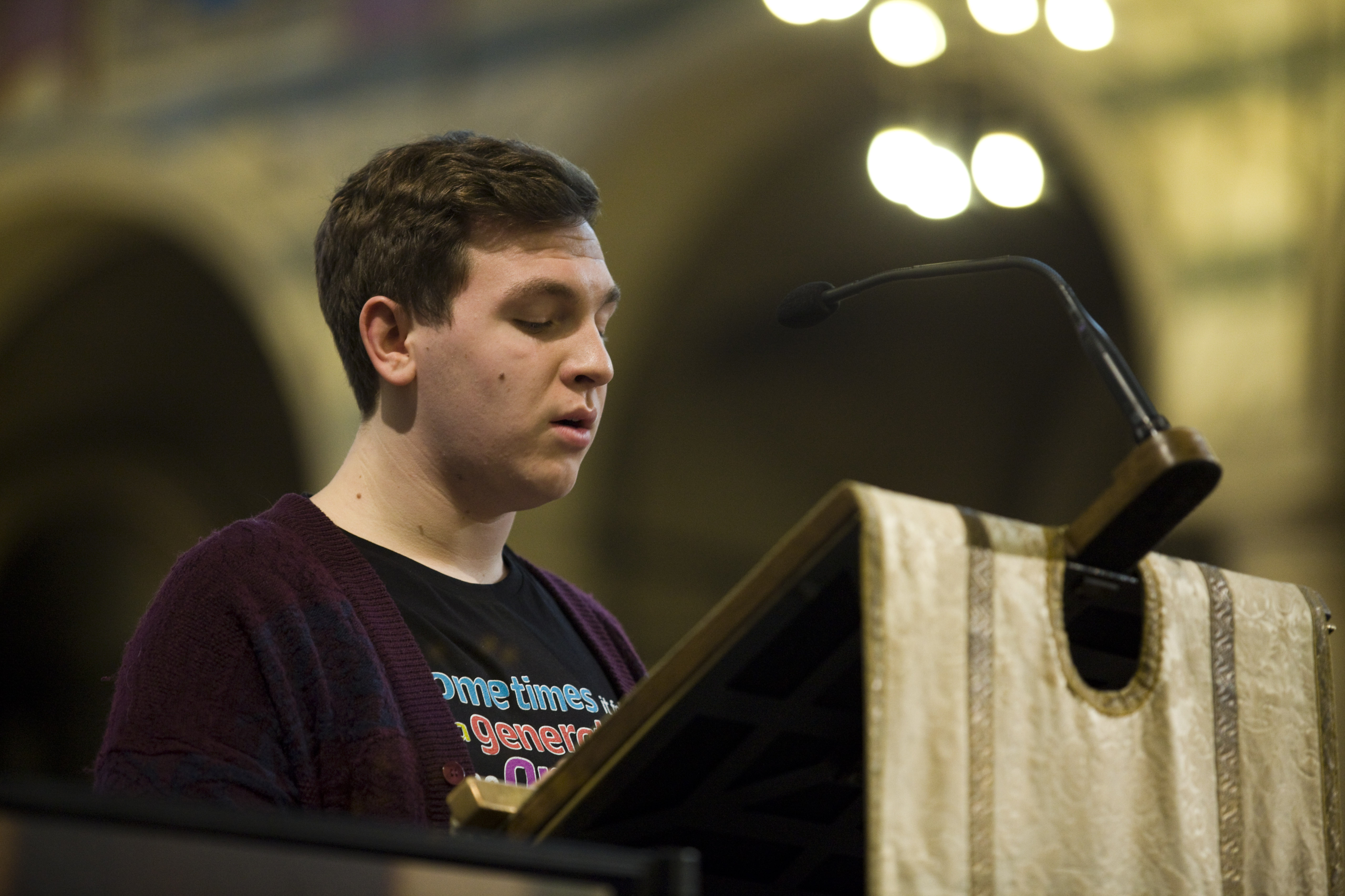 CAFOD supporter Ben Jackson speaking at Mass